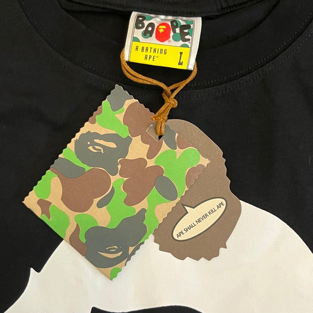 A Bathing Ape BAPE Black and White Head Logo‎ T Shirt Black Size Large - Picture 5 of 6